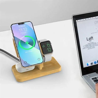 Bamboo Wireless Charging Stand for Phone Watch and Earbuds