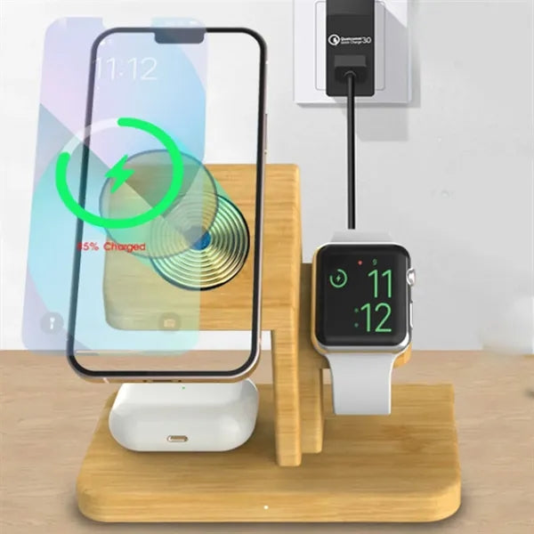 Bamboo Wireless Charging Stand for Phone Watch and Earbuds
