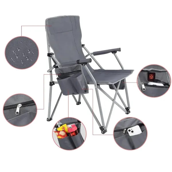 Heated Folding Camping Chair W/ USB Power and Carrying Bag