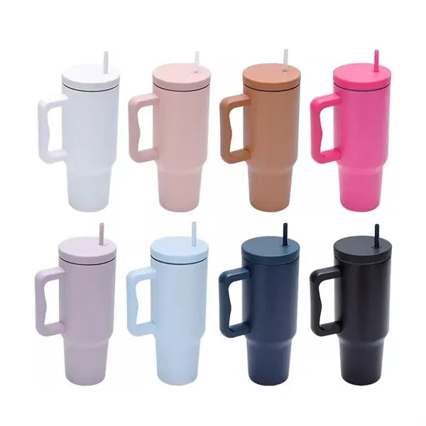 40Oz. Stainless Steel Tumbler with Handle & Straw