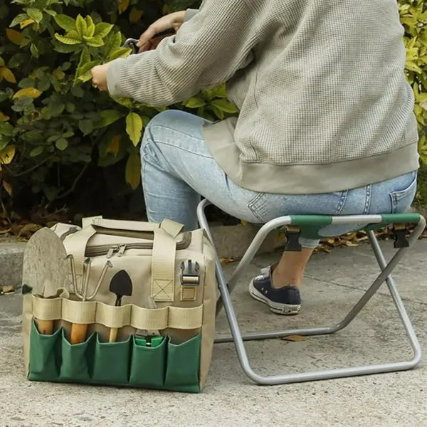30L Folding Garden Stool with 5-Piece Tool Set & Bag