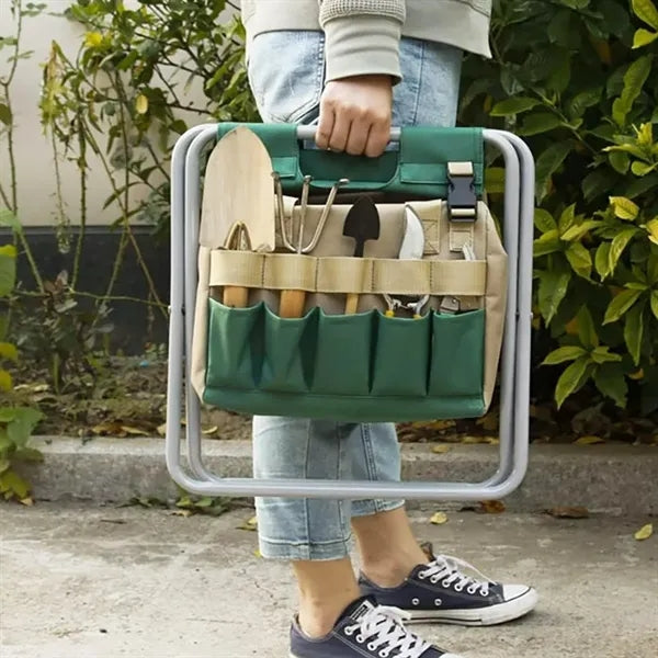30L Folding Garden Stool with 5-Piece Tool Set & Bag