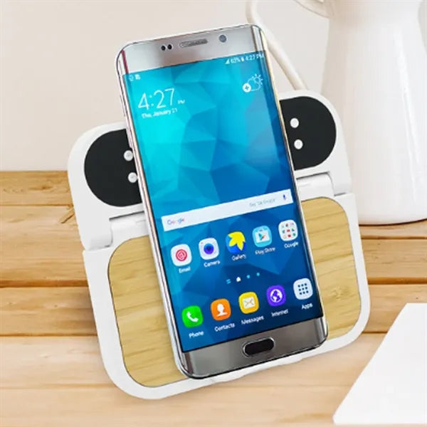 Bamboo Wireless Charging Clock Stand with LED Display
