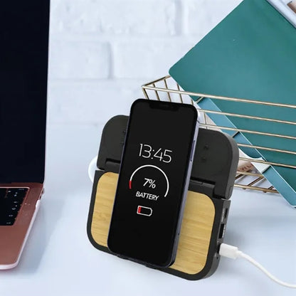 Bamboo Wireless Charging Clock Stand with LED Display