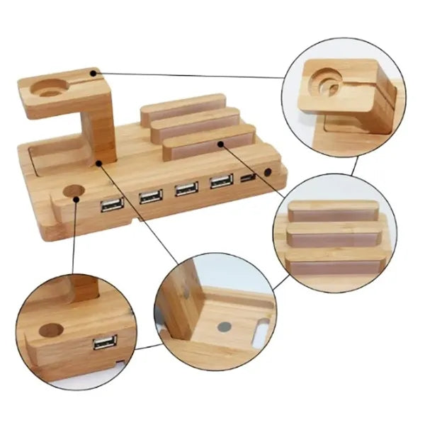 Bamboo Multi-Device Charging Dock & Organizer