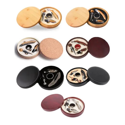 4 Piece Wine Gift Set in Round Leather Case