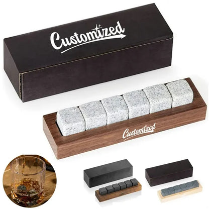 Whiskey Chilling Stones Gift-Set W/ Wooden Tray and Gift Box