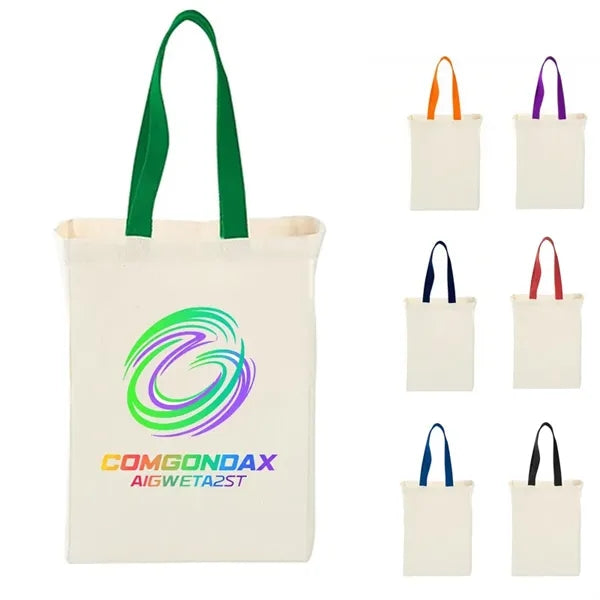 7 Oz Cotton Canvas Grocery Bag with Colored Handles