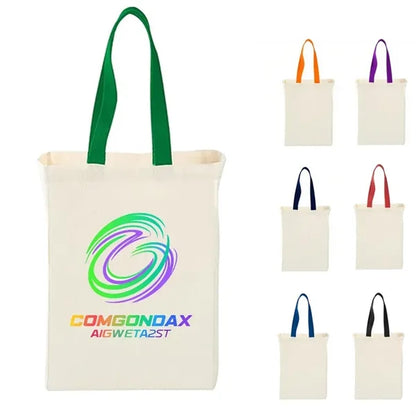7 Oz Cotton Canvas Grocery Bag with Colored Handles