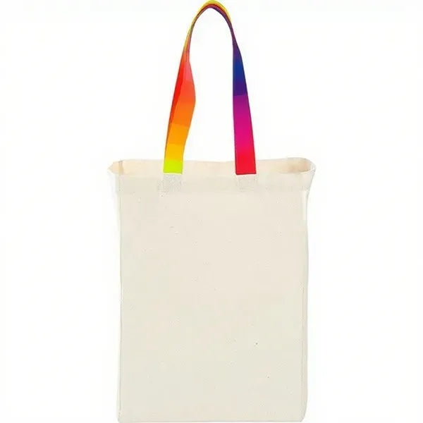 7 Oz Cotton Canvas Grocery Bag with Colored Handles