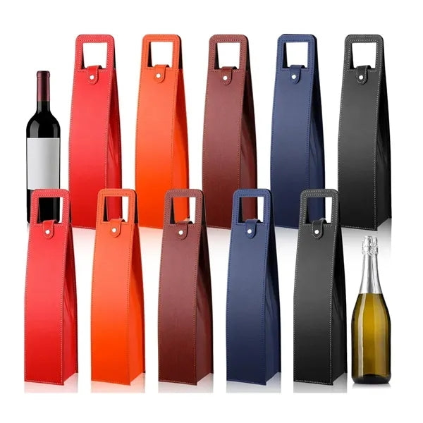 PU Leather Single Wine Bottle Bag with Handle Slot