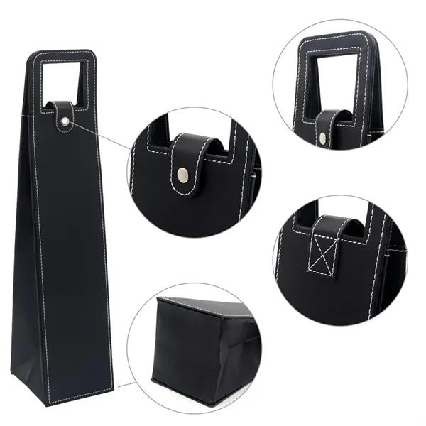 PU Leather Single Wine Bottle Bag with Handle Slot