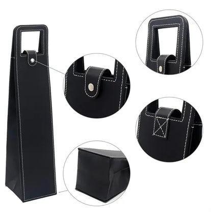 PU Leather Single Wine Bottle Bag with Handle Slot