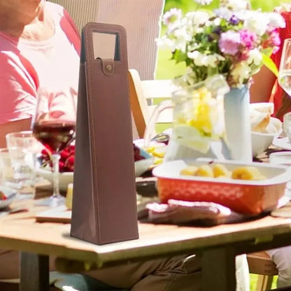 PU Leather Single Wine Bottle Bag with Handle Slot