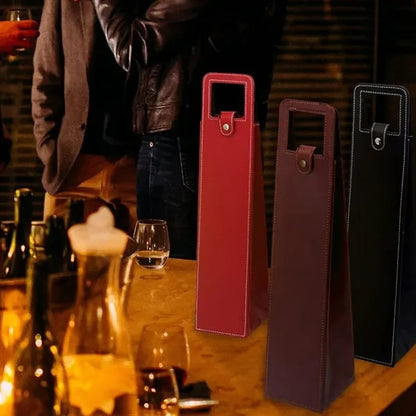 PU Leather Single Wine Bottle Bag with Handle Slot