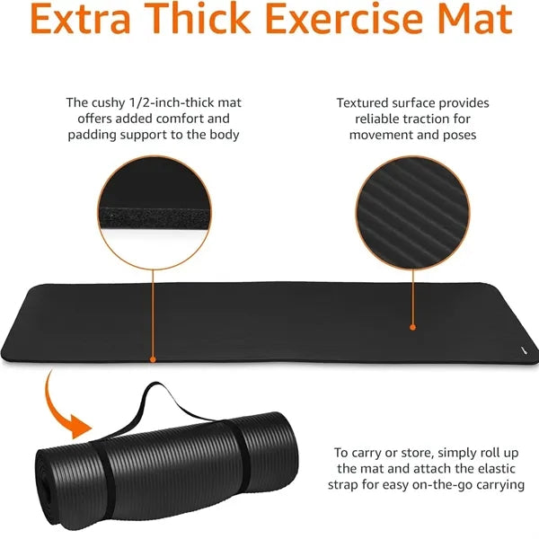 Extra Thick Exercise Yoga Mat with Carrying Strap
