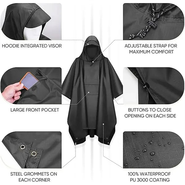 Adult Hooded Rain Poncho with Pocket