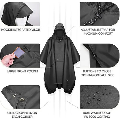 Adult Hooded Rain Poncho with Pocket