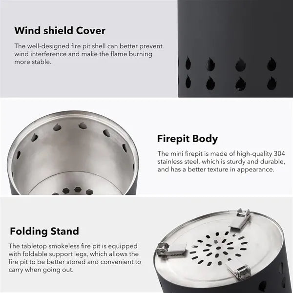 Tabletop Smokeless Fire Pit with Foldable Legs