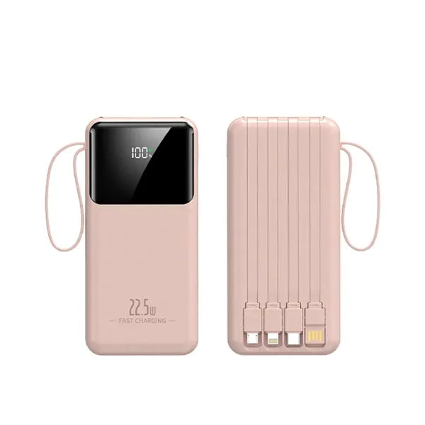 Slim Large Capacity Portable Power Bank with Built-in Cables