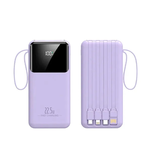 Slim Large Capacity Portable Power Bank with Built-in Cables