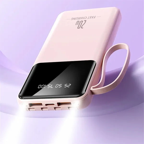 Slim Large Capacity Portable Power Bank with Built-in Cables