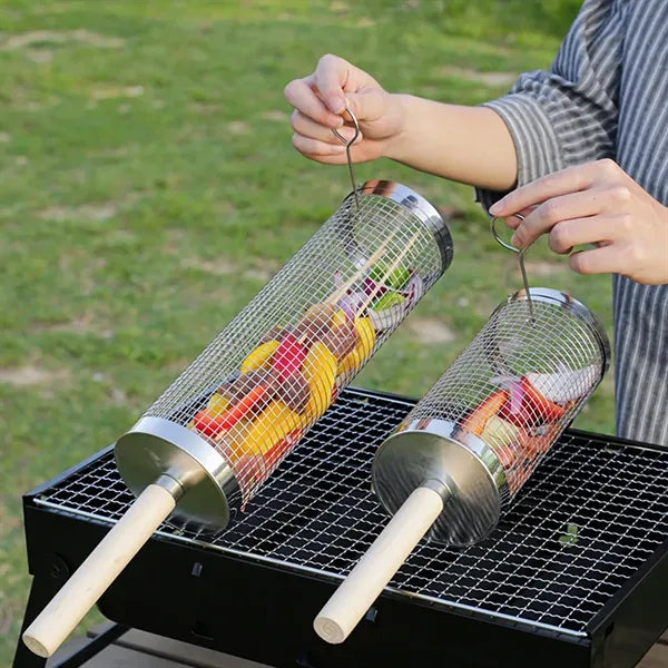 Stainless Steel Rolling Grill Basket with Hook