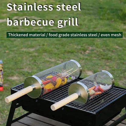 Stainless Steel Rolling Grill Basket with Hook