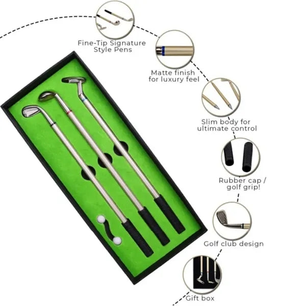 3 Piece Golf Pen Set Gift Fun Office Toys