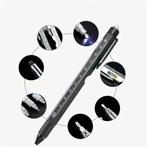 Multi-Functional 7-in-1 LED Light Pen with Ruler Screwdriver
