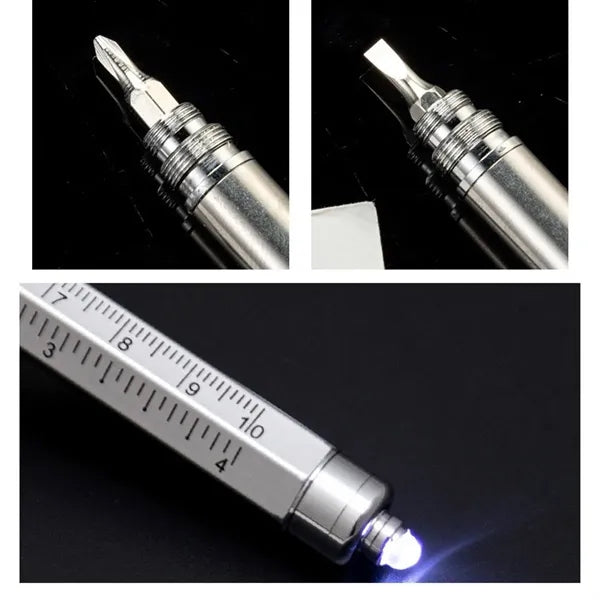 Multi-Functional 7-in-1 LED Light Pen with Ruler Screwdriver