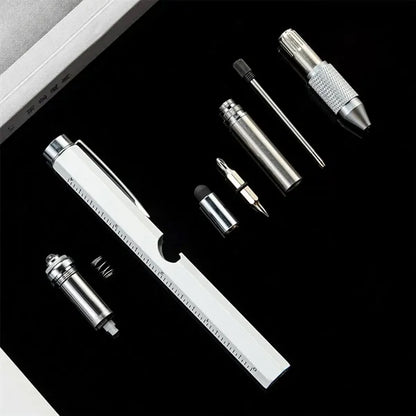 Multi-Functional 7-in-1 LED Light Pen with Ruler Screwdriver