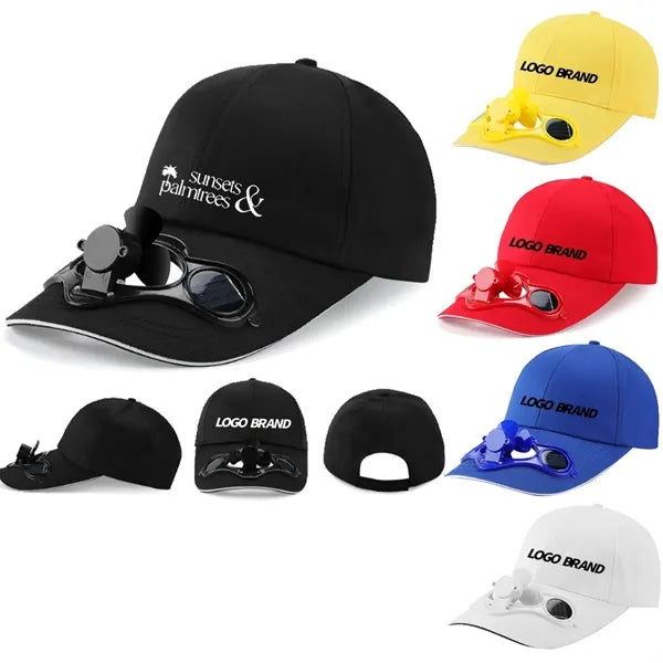 Black Baseball Cap Hat With Solar Fan