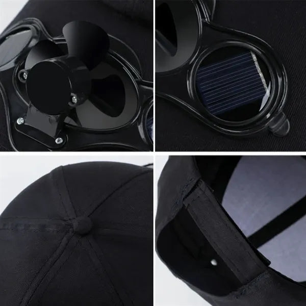 Black Baseball Cap Hat With Solar Fan