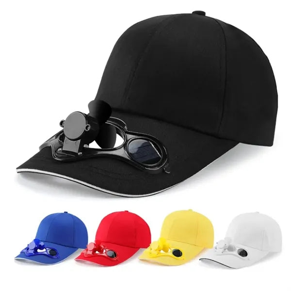 Black Baseball Cap Hat With Solar Fan