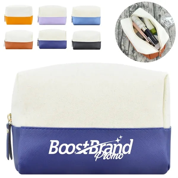 7L Canvas & PU Leather Zippered Cosmetic Makeup Bag
