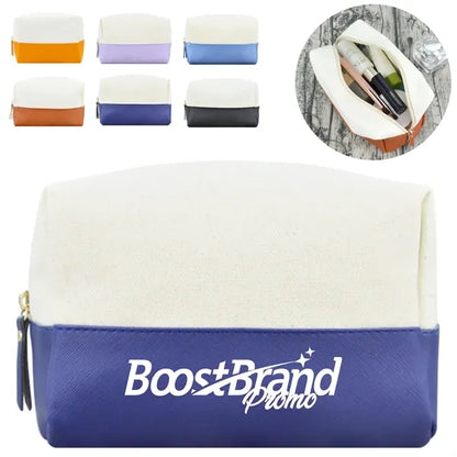 7L Canvas & PU Leather Zippered Cosmetic Makeup Bag
