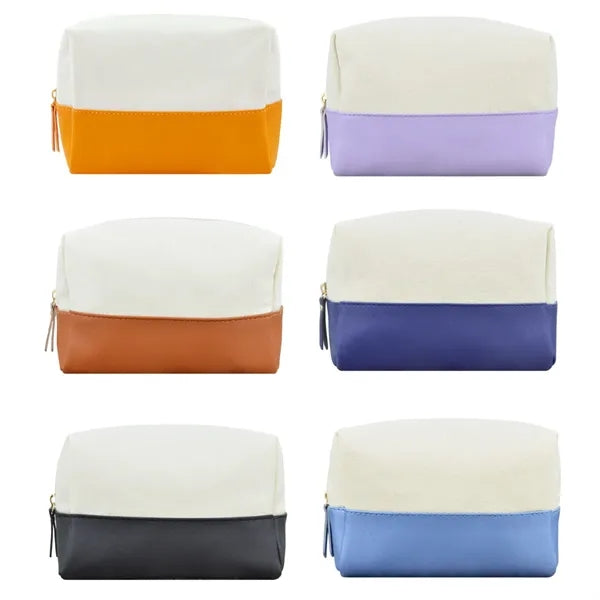 7L Canvas & PU Leather Zippered Cosmetic Makeup Bag