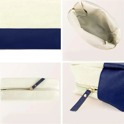 7L Canvas & PU Leather Zippered Cosmetic Makeup Bag