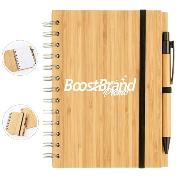 A5 Eco-Friendly Bamboo Notebook with Spiral Binding & Pen