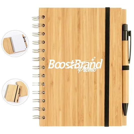 A5 Eco-Friendly Bamboo Notebook with Spiral Binding & Pen