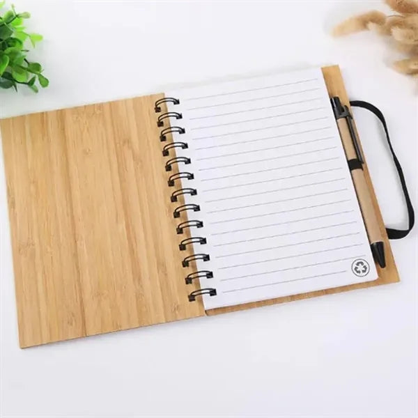 A5 Eco-Friendly Bamboo Notebook with Spiral Binding & Pen