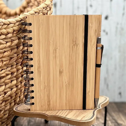 A5 Eco-Friendly Bamboo Notebook with Spiral Binding & Pen