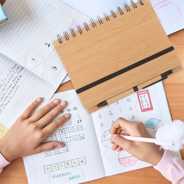 A5 Eco-Friendly Bamboo Notebook with Spiral Binding & Pen