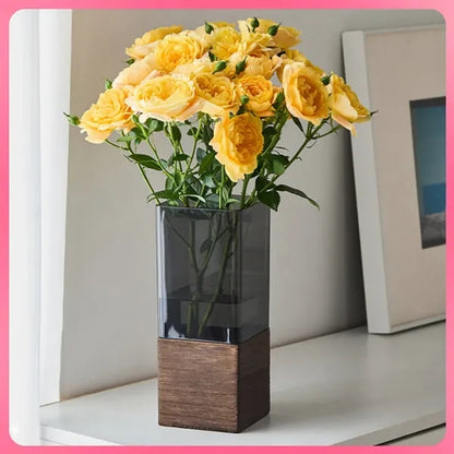 Wooden Tray Anti-Fall Acrylic Straight Vase