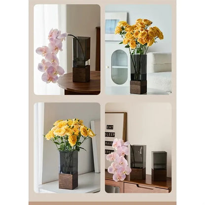 Wooden Tray Anti-Fall Acrylic Straight Vase