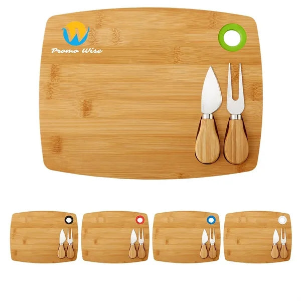 Natural Hangable Rectangular Bamboo Cheese Board Set