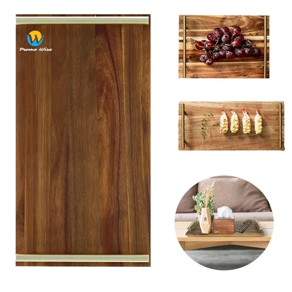 Eco-Friendly Rectangular Natural Acacia Wood Handle Tray