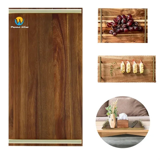 Eco-Friendly Rectangular Natural Acacia Wood Handle Tray