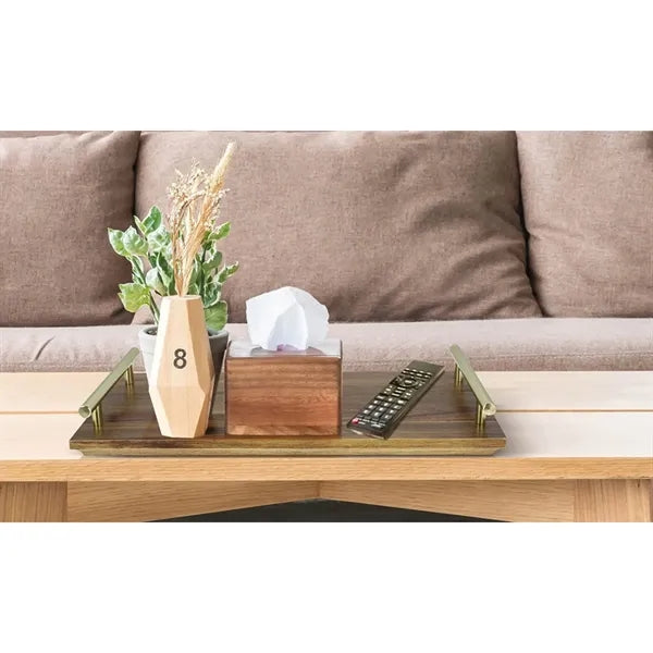 Eco-Friendly Rectangular Natural Acacia Wood Handle Tray